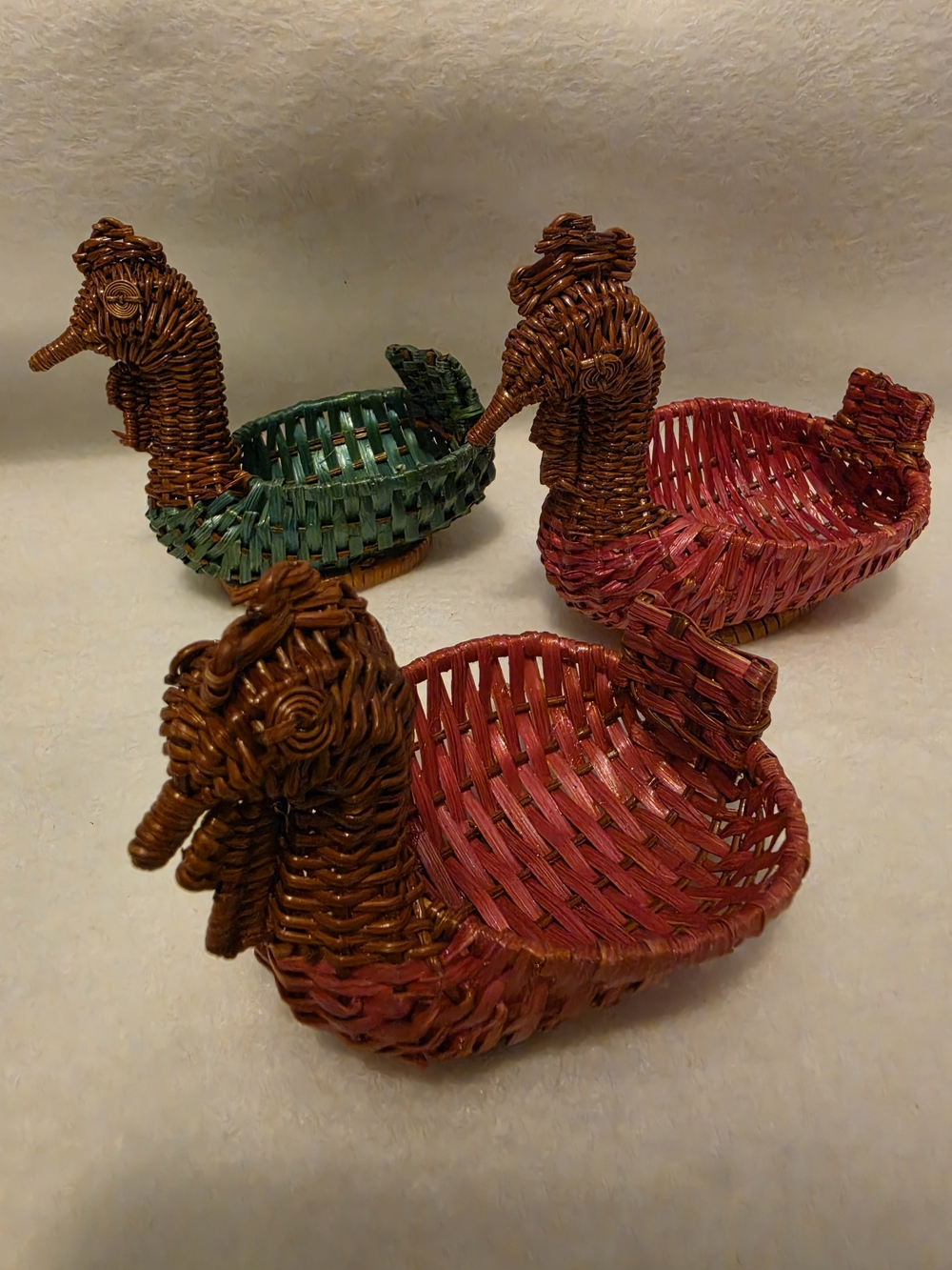 Woven Duck-Shaped Decorative Basket — Pink & Green